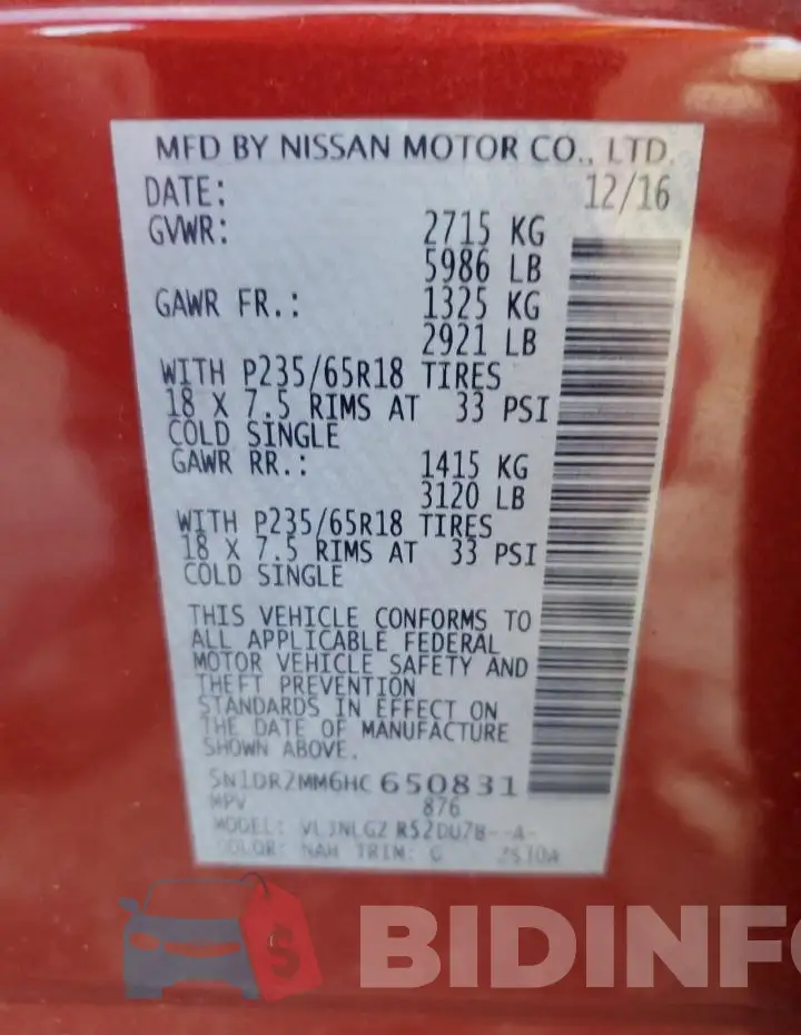 5N1DR2MM6HC650831 Photo# 12