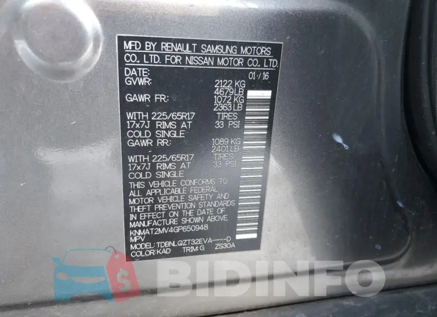 KNMAT2MV4GP650948 Photo# 14