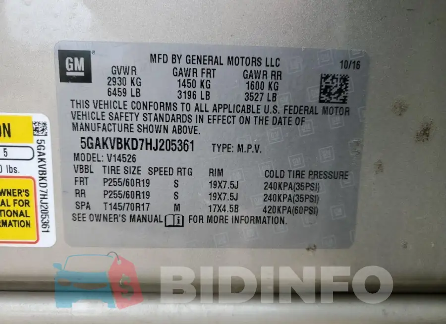5GAKVBKD7HJ205361 Photo# 14