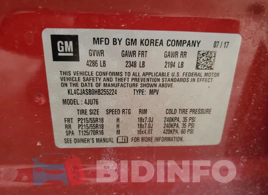 KL4CJASB0HB255224 Photo# 14