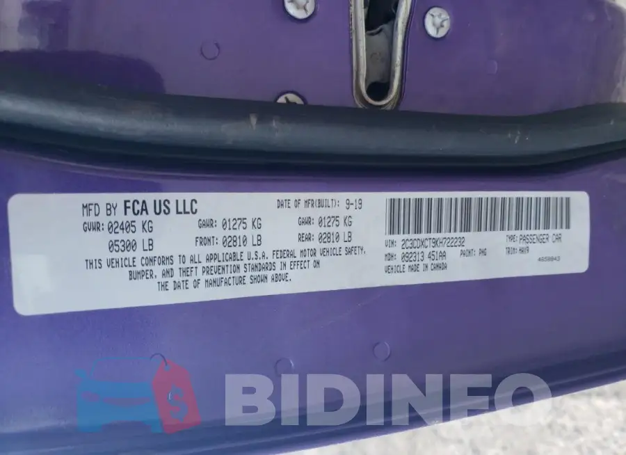 2C3CDXCT9KH722232 Photo# 13
