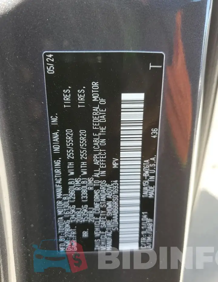 5TDAAAB66RS016934 Photo# 14