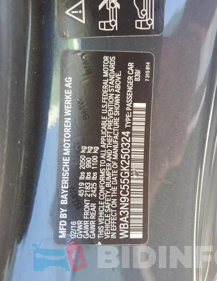 WBA3N9C55GK250324 Photo# 12