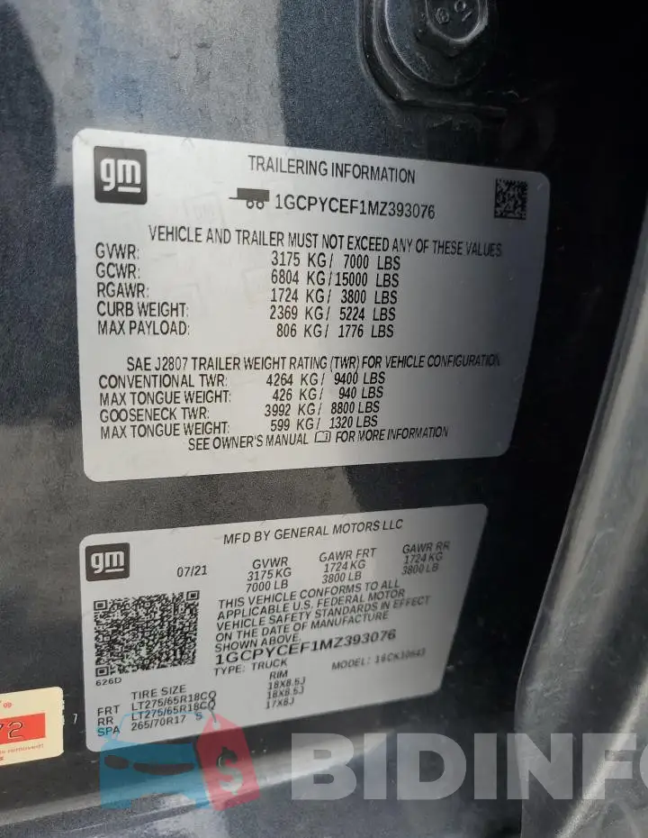 1GCPYCEF1MZ393076 Photo# 12