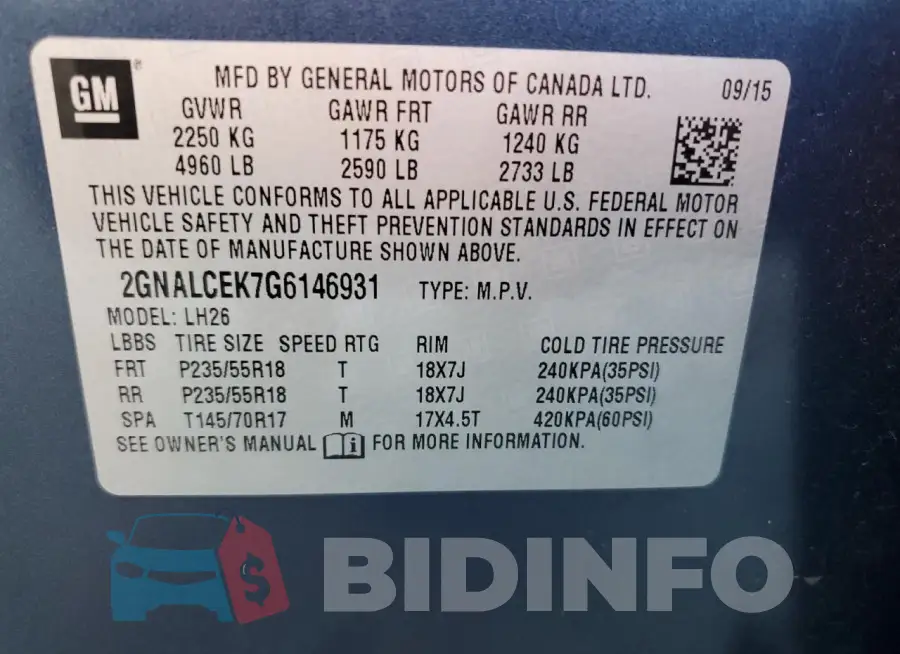 2GNALCEK7G6146931 Photo# 14