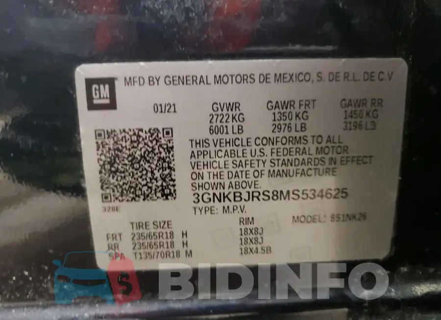 3GNKBJRS8MS534625 Photo# 14