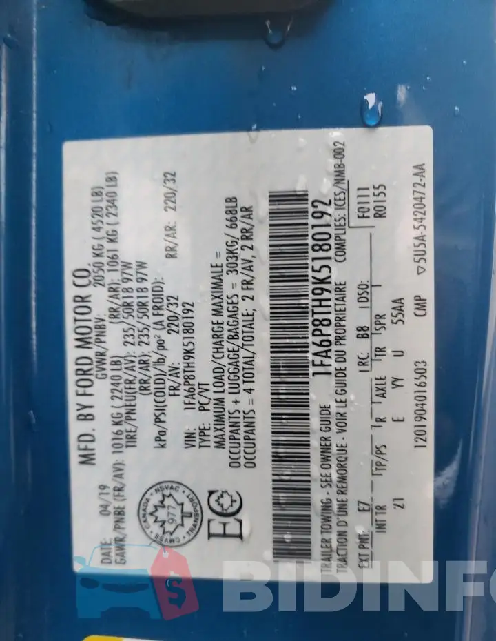 1FA6P8TH9K5180192 Photo# 12
