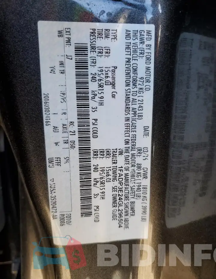 1FADP3E24GL296504 Photo# 12