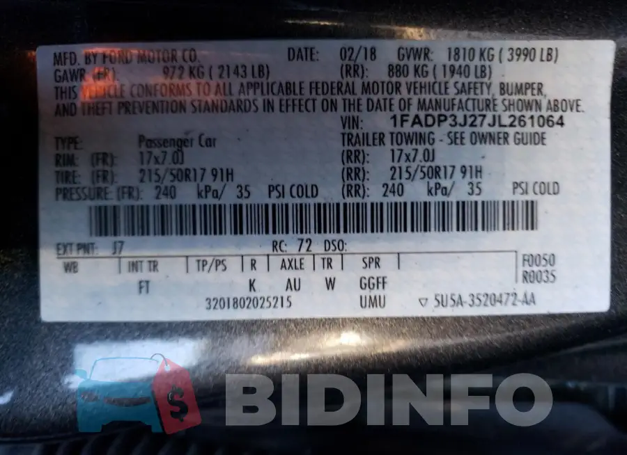 1FADP3J27JL261064 Photo# 13