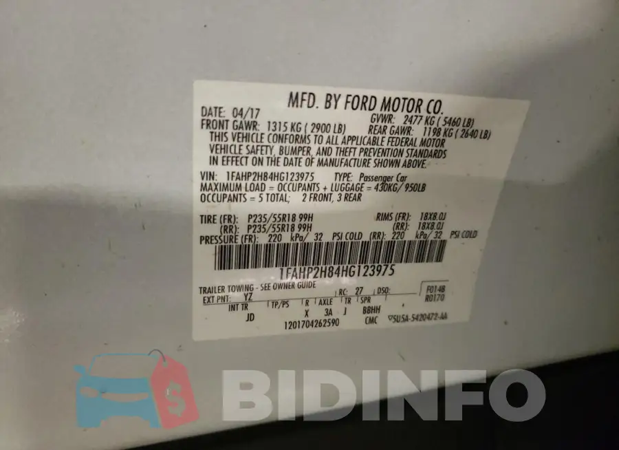 1FAHP2H84HG123975 Photo# 12