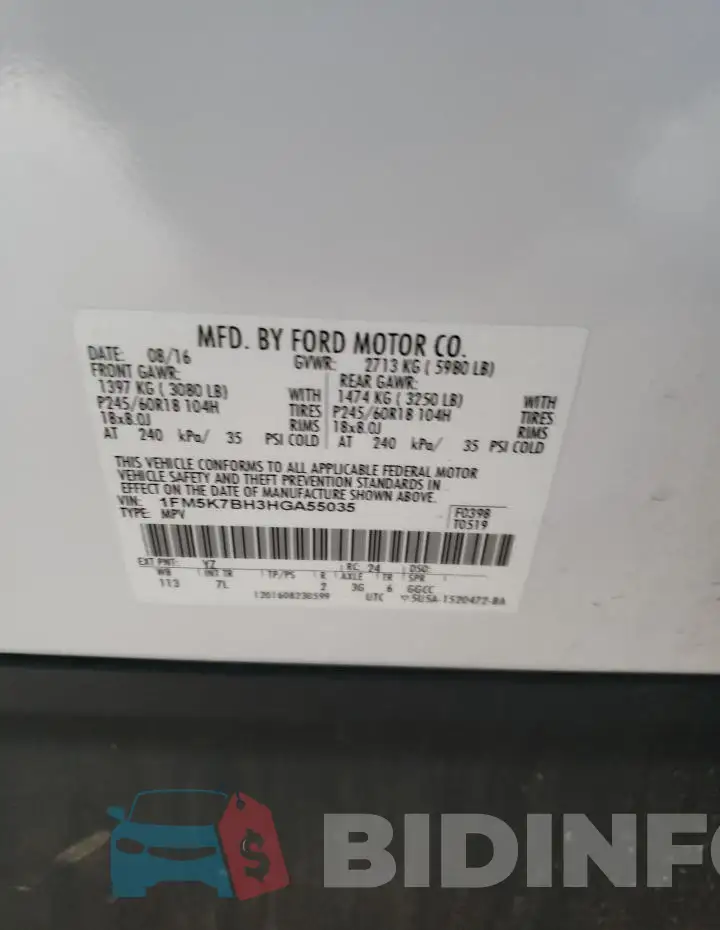1FM5K7BH3HGA55035 Photo# 13