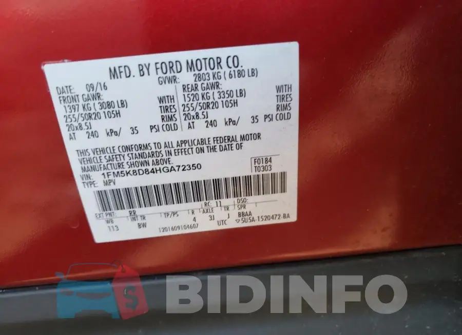 1FM5K8D84HGA72350 Photo# 13