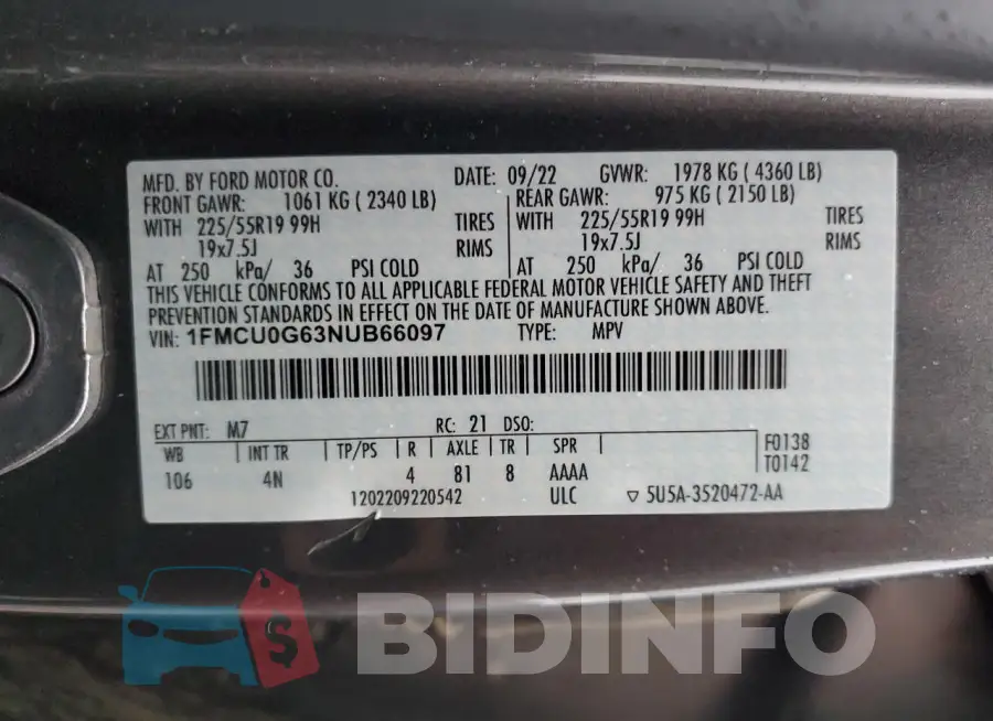1FMCU0G63NUB66097 Photo# 13