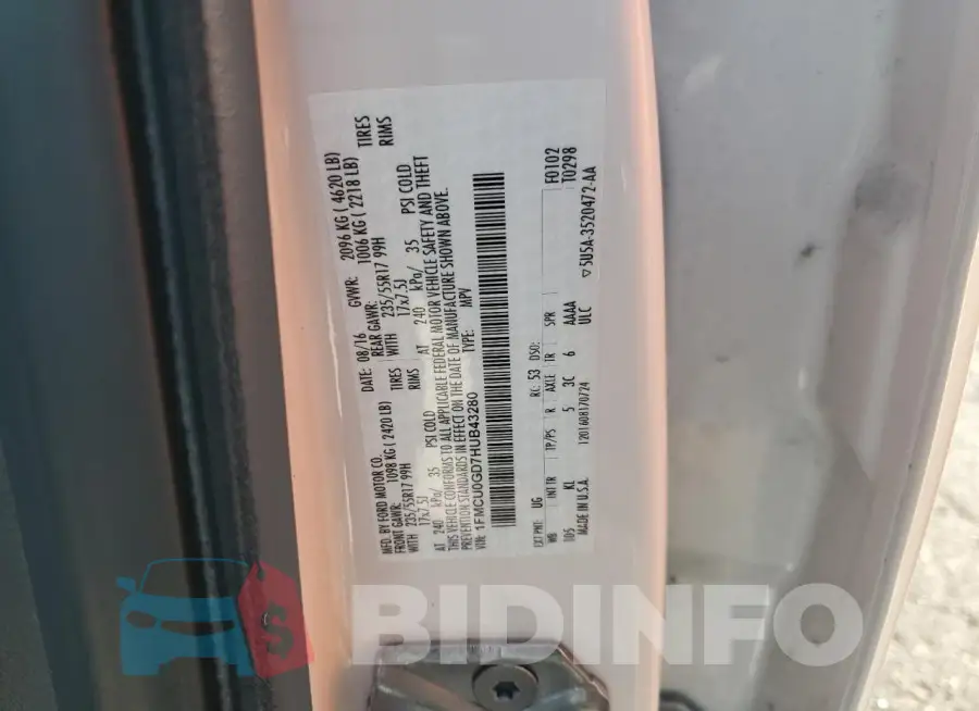 1FMCU0GD7HUB43280 Photo# 14