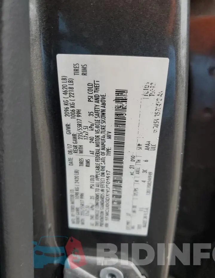 1FMCU0GDXHUF01617 Photo# 13
