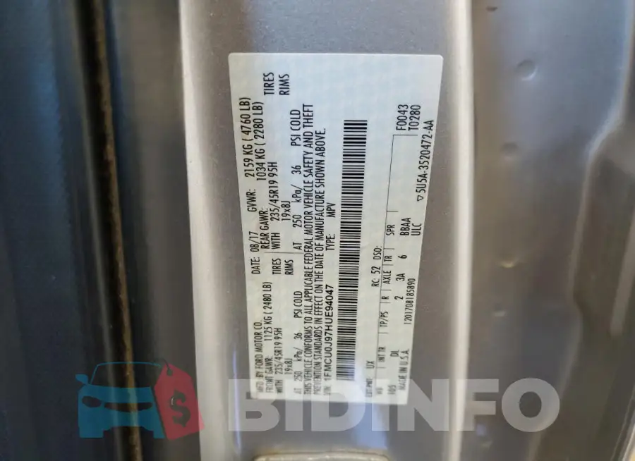 1FMCU0J97HUE94047 Photo# 13