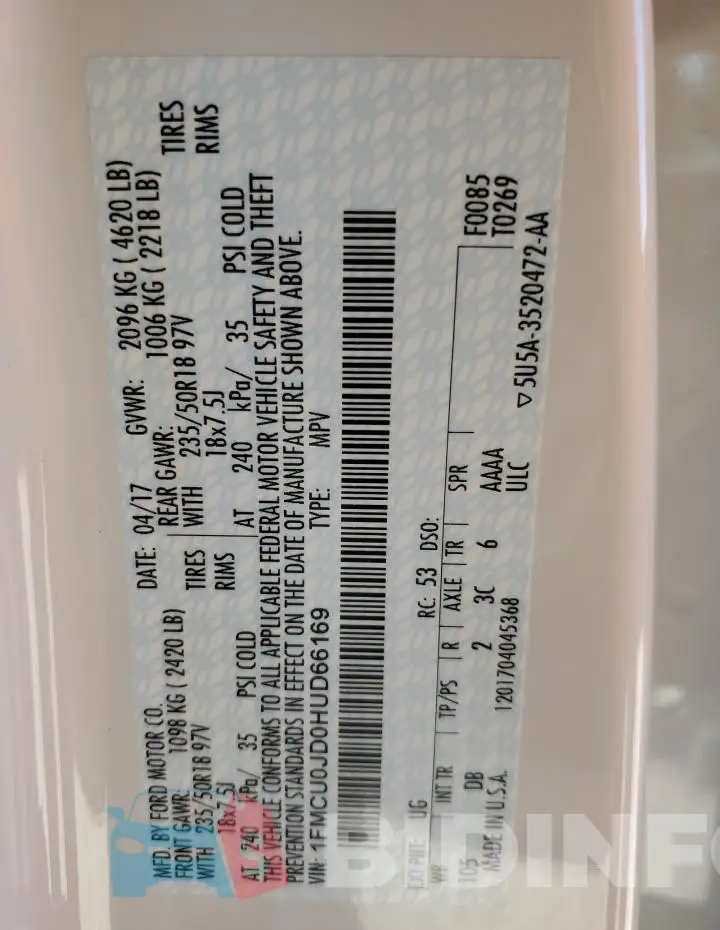 1FMCU0JD0HUD66169 Photo# 13