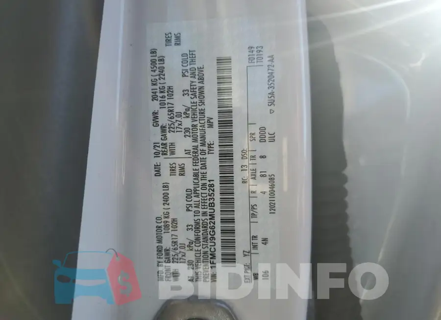 1FMCU9G62MUB35281 Photo# 13