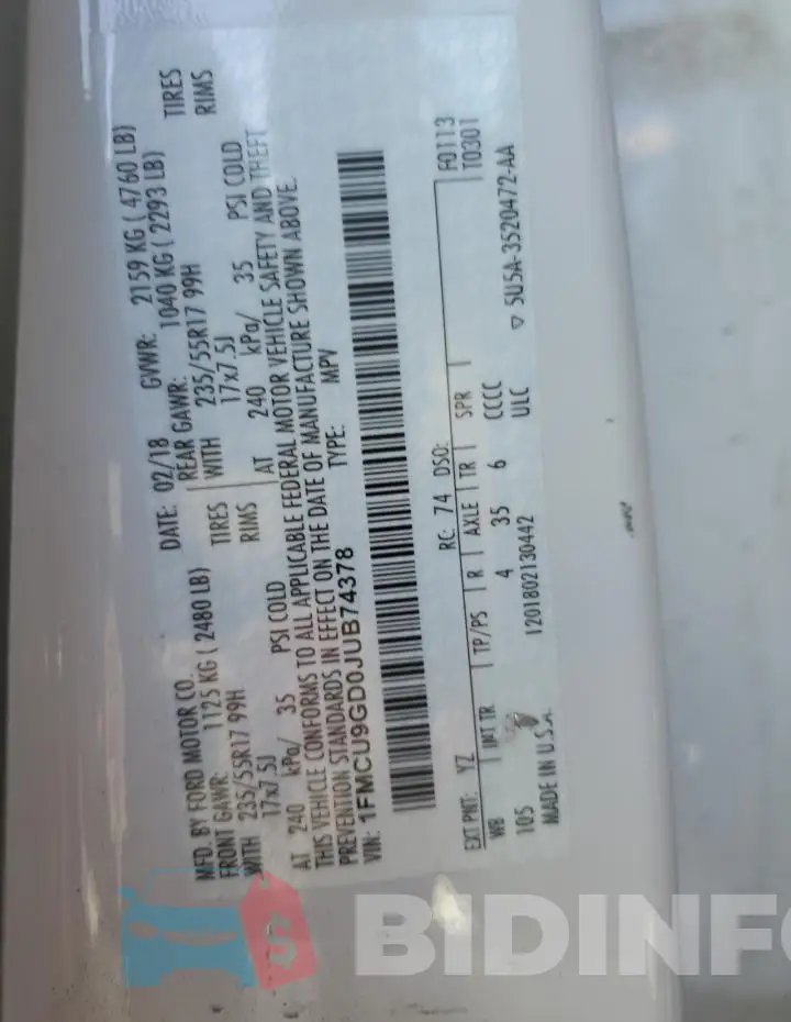 1FMCU9GD0JUB74378 Photo# 13