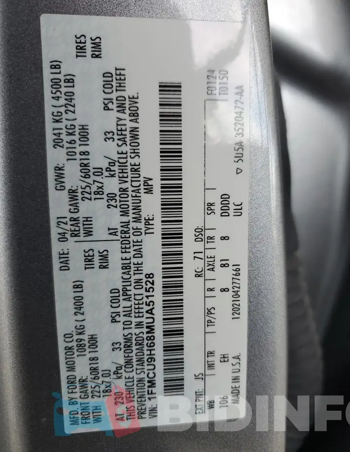 1FMCU9H68MUA51528 Photo# 13