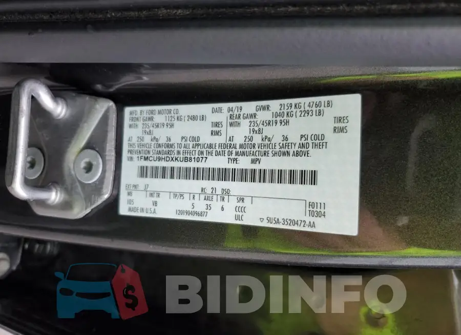 1FMCU9HDXKUB81077 Photo# 13