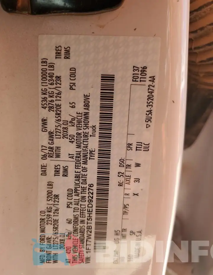 1FT7W2BT5HED92276 Photo# 12