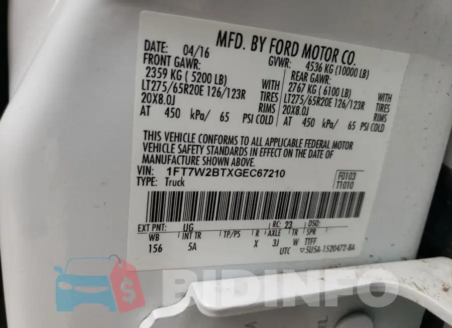 1FT7W2BTXGEC67210 Photo# 13
