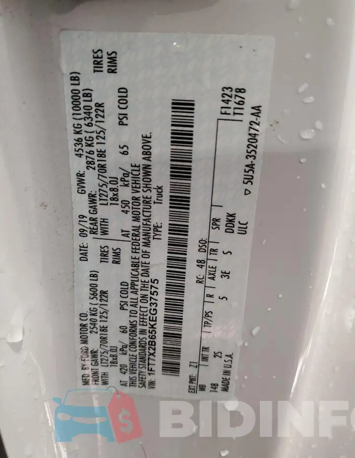 1FT7X2B65KEG37575 Photo# 12