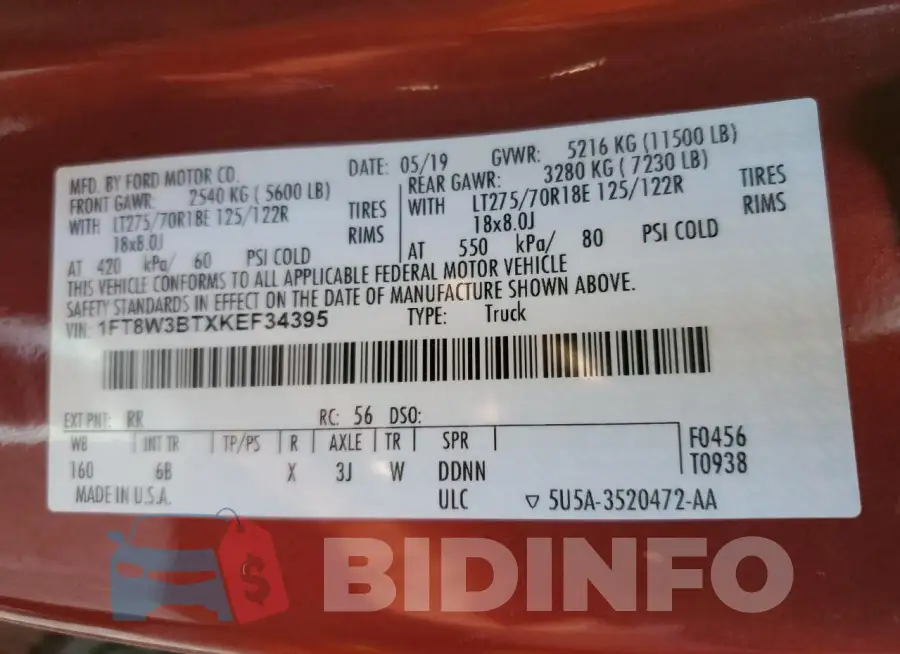 1FT8W3BTXKEF34395 Photo# 12