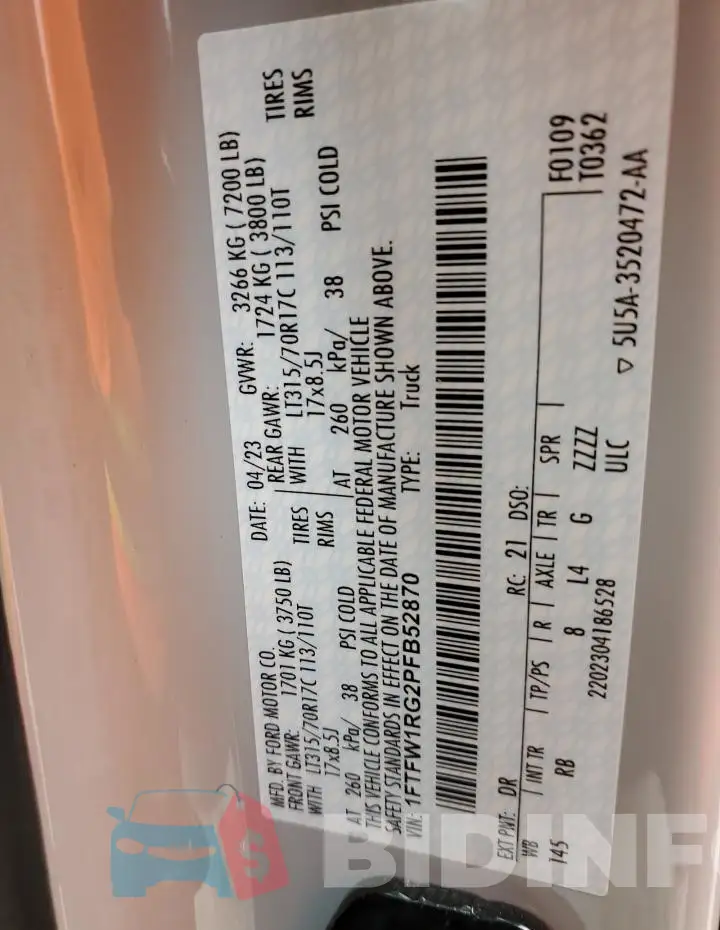 1FTFW1RG2PFB52870 Photo# 12