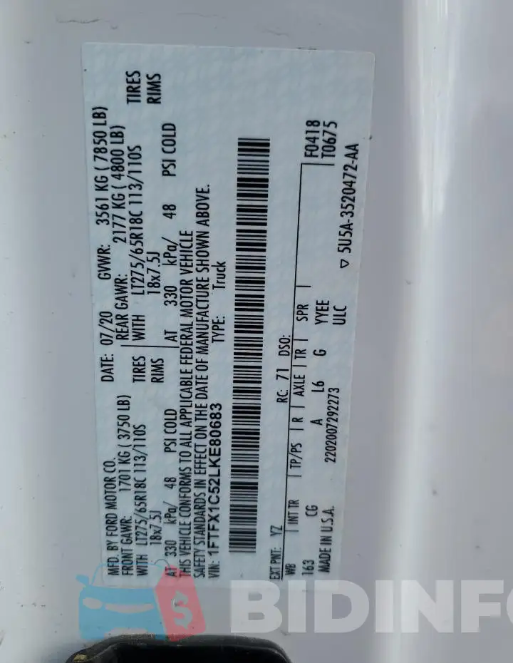 1FTFX1C52LKE80683 Photo# 12
