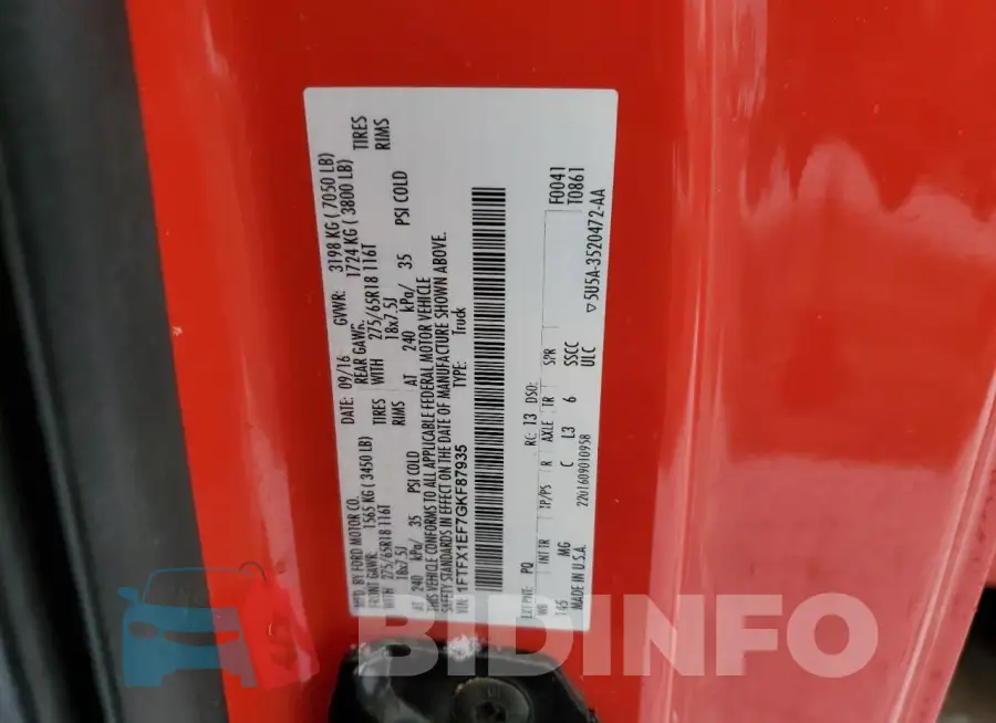1FTFX1EF7GKF87935 Photo# 12