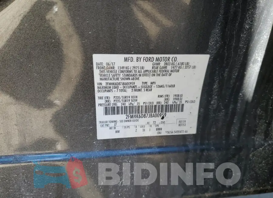 2FMHK6D87JBA00959 Photo# 13