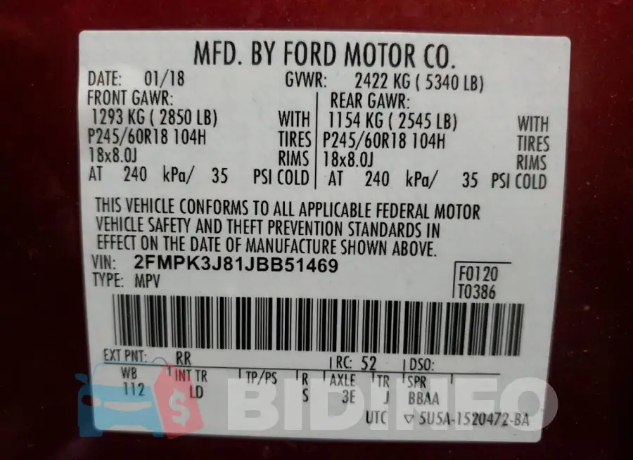 2FMPK3J81JBB51469 Photo# 12