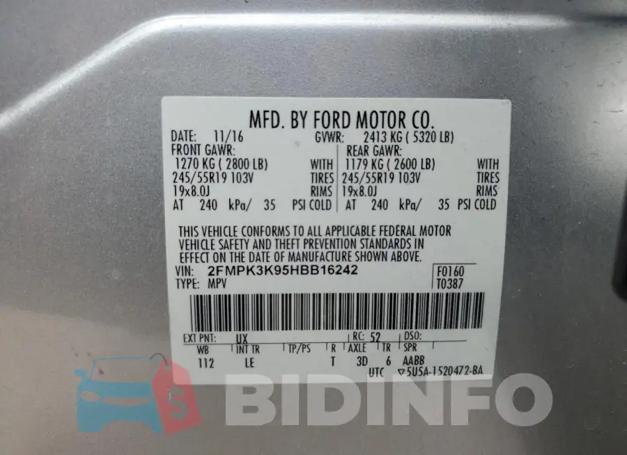 2FMPK3K95HBB16242 Photo# 12