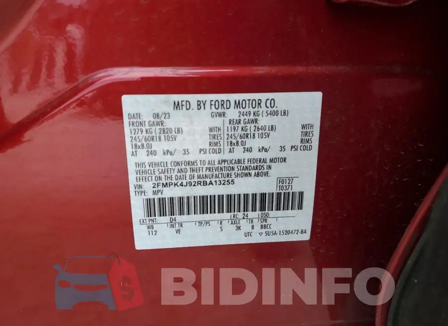 2FMPK4J92RBA13255 Photo# 14