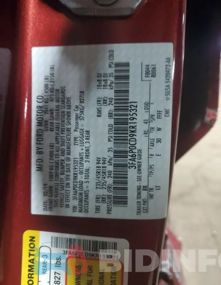 3FA6P0CD9KR195321 Photo# 12