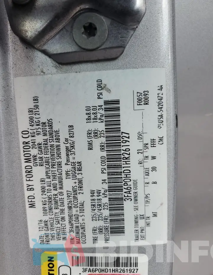 3FA6P0HD1HR261927 Photo# 12