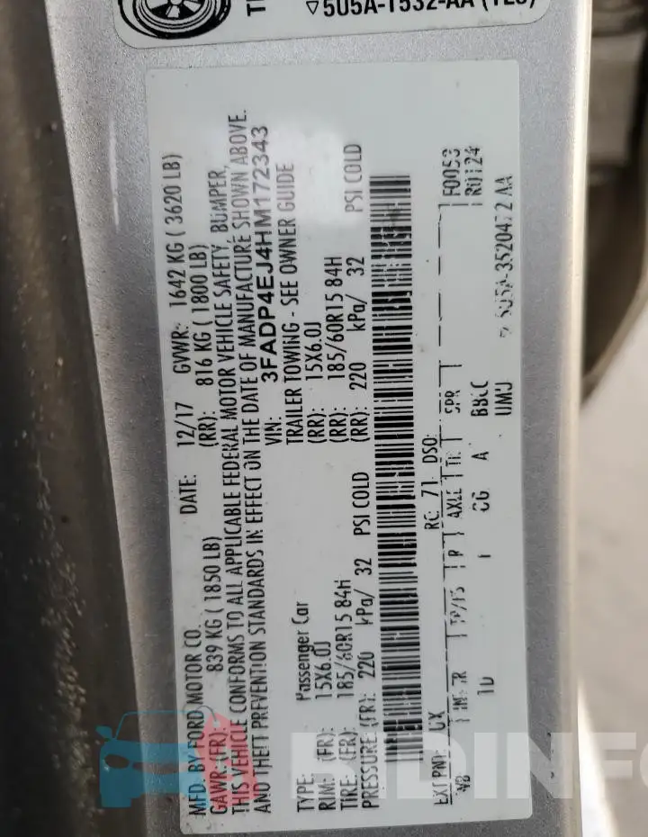 3FADP4EJ4HM172343 Photo# 13