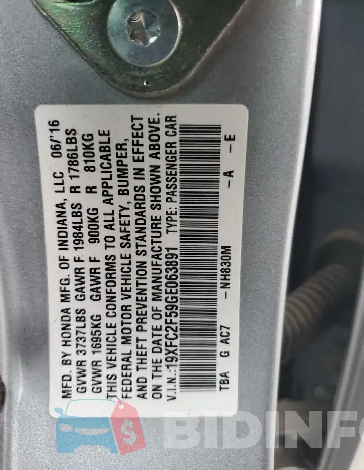 19XFC2F59GE063891 Photo# 12