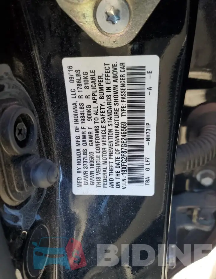 19XFC2F87GE246569 Photo# 12