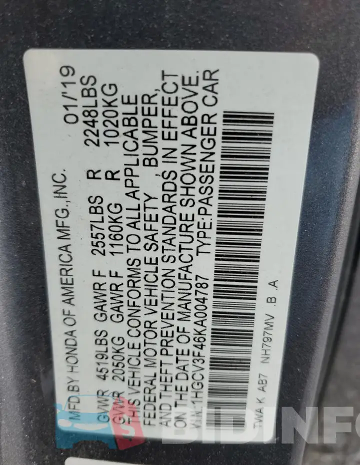 1HGCV3F46KA004787 Photo# 12