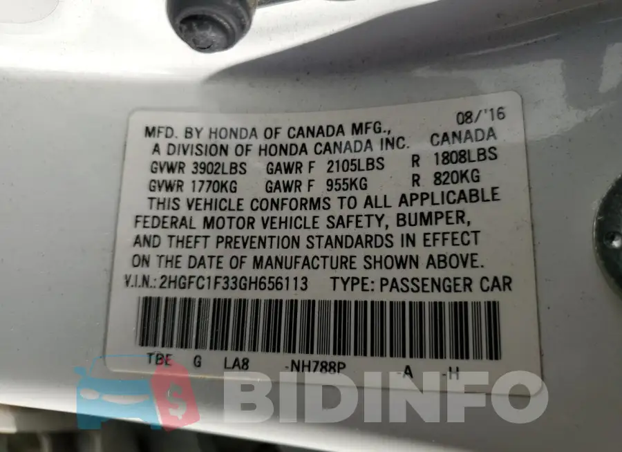 2HGFC1F33GH656113 Photo# 12