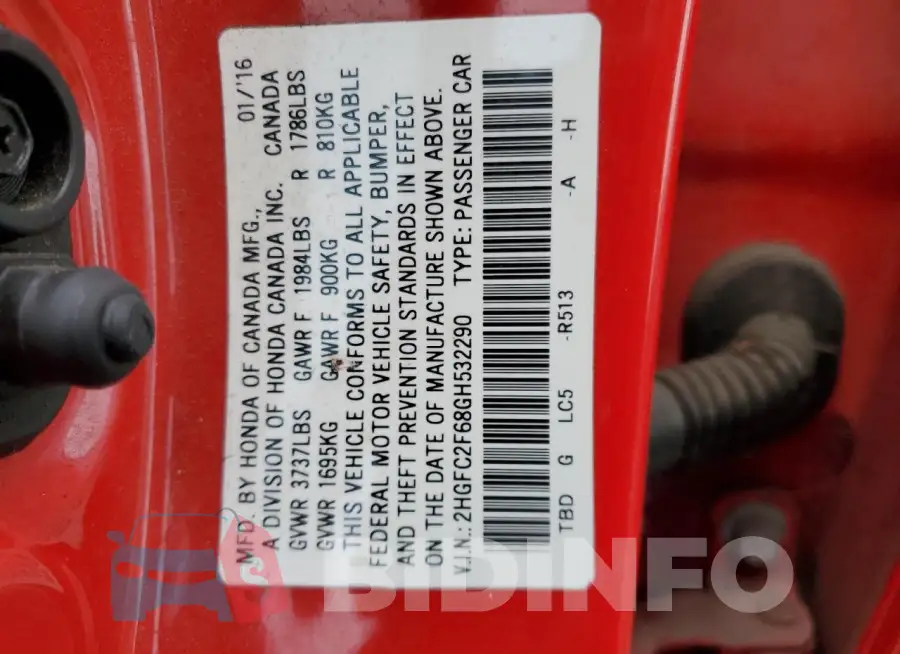 2HGFC2F68GH532290 Photo# 12