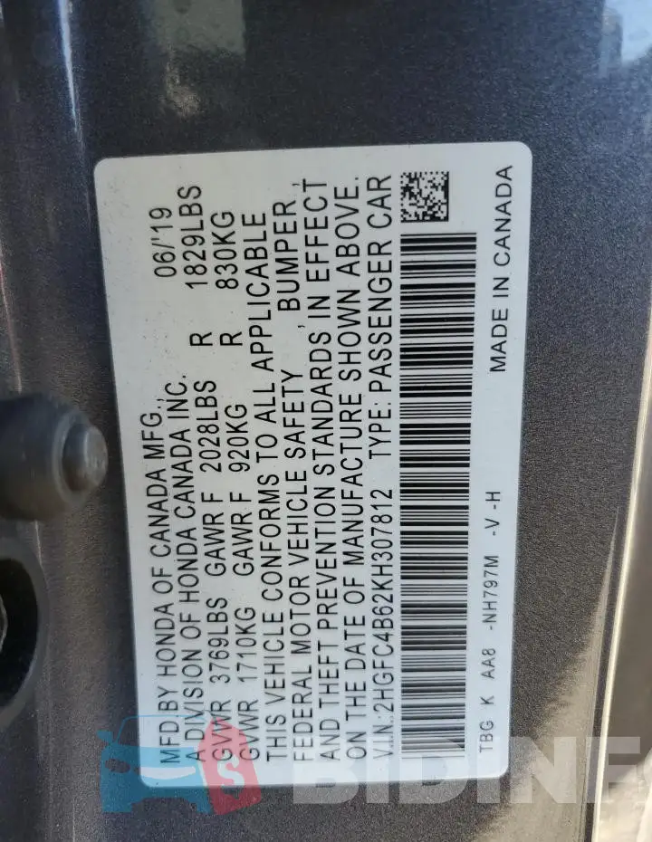 2HGFC4B62KH307812 Photo# 12