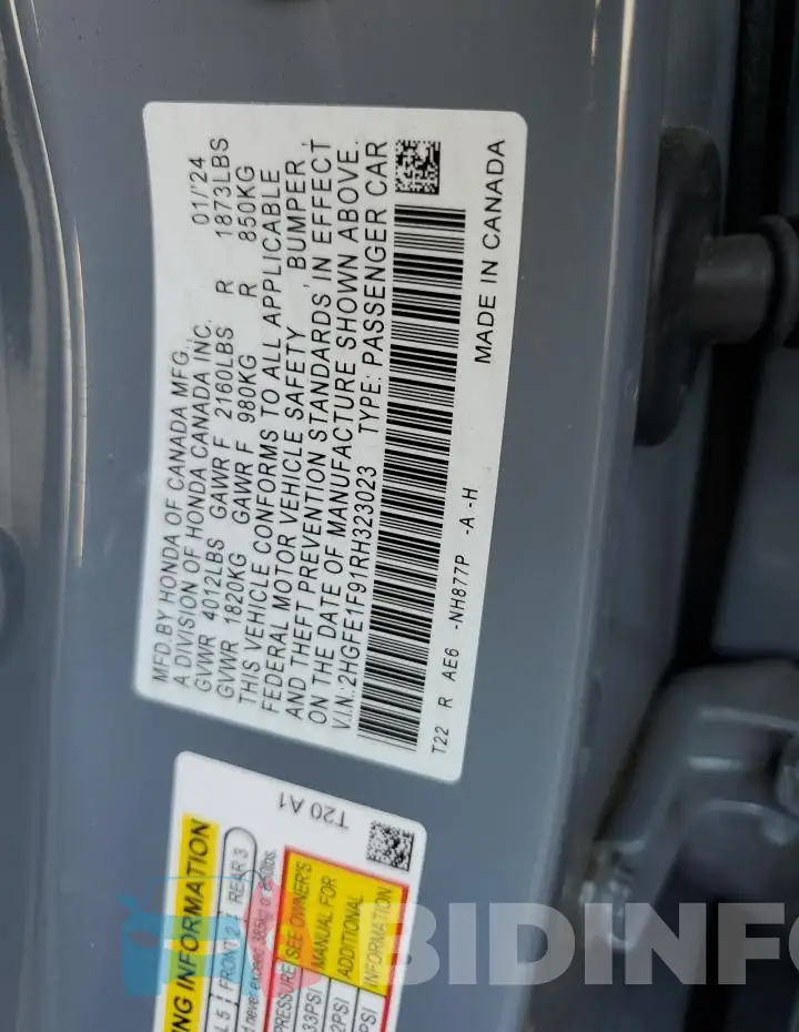 2HGFE1F91RH323023 Photo# 12