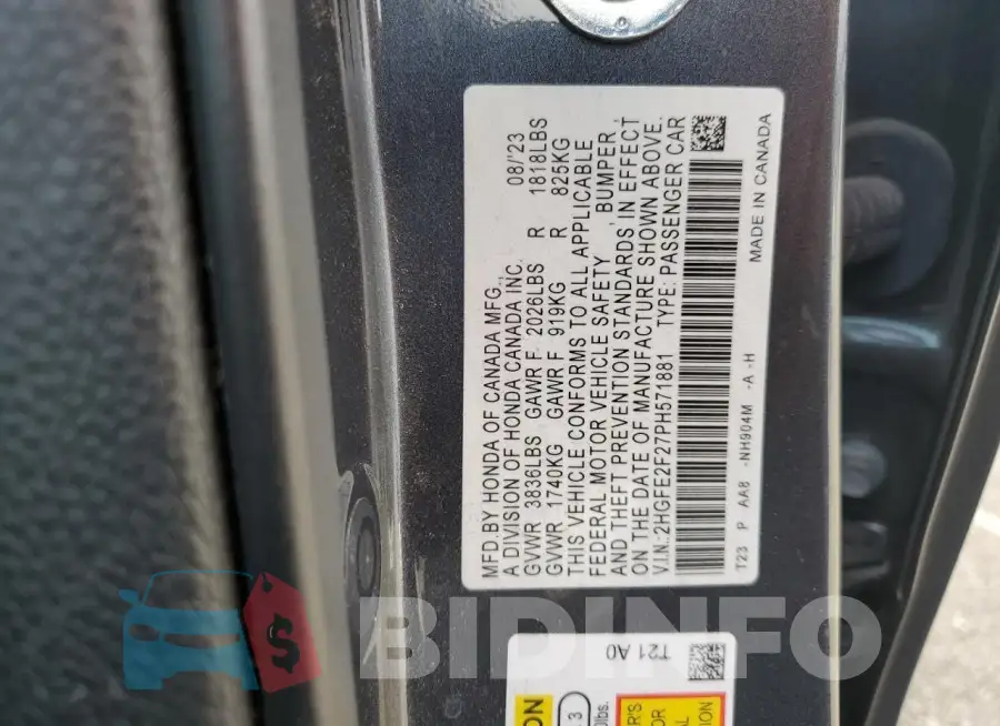 2HGFE2F27PH571881 Photo# 12