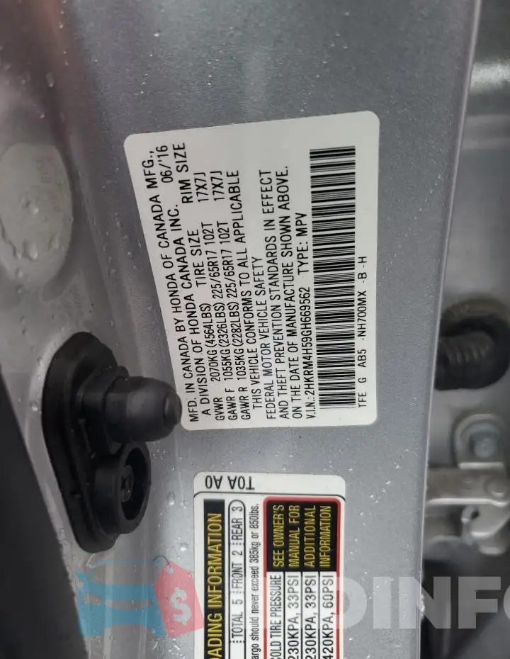 2HKRM4H59GH669562 Photo# 12
