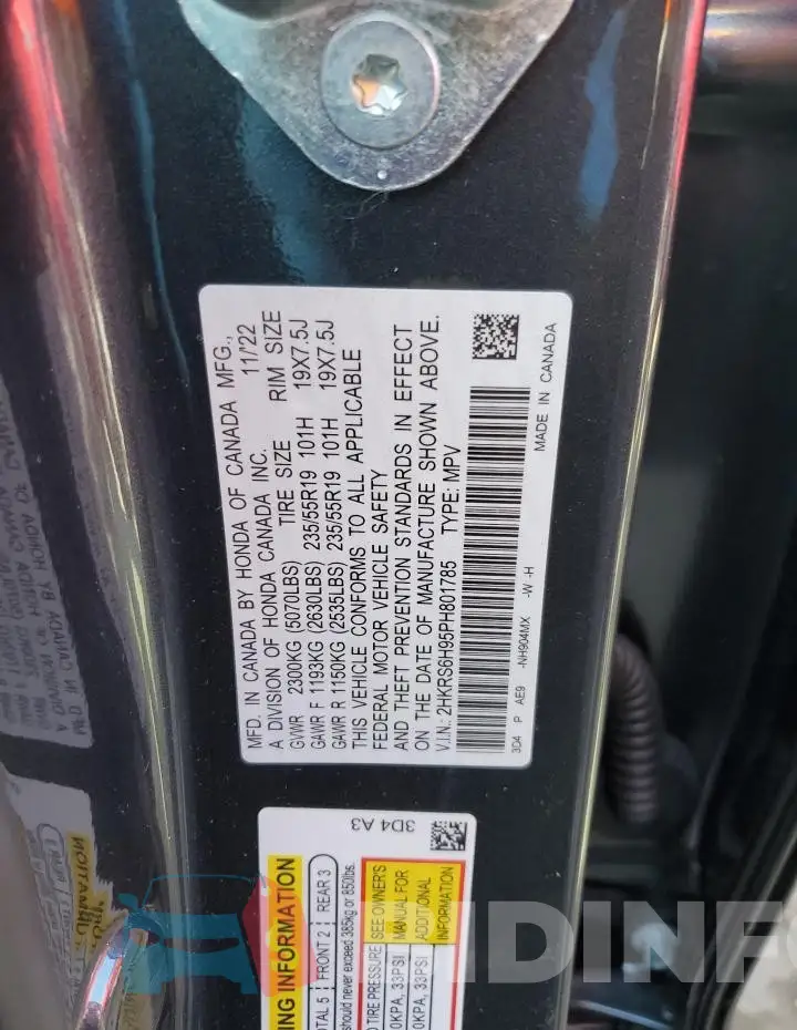 2HKRS6H95PH801785 Photo# 14