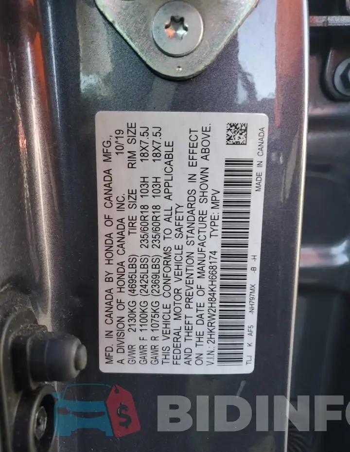 2HKRW2H84KH668174 Photo# 13